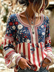 Women's Independence Day American Print Casual Shirt
