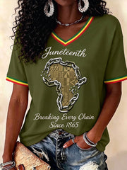 Women's Juneteenth Breaking Every Chain Since 1865 Print V-Neck Tee