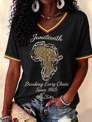 Women's Juneteenth Breaking Every Chain Since 1865 Print V-Neck Tee