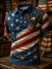 Men's Independence Day USA Flag Print Casual Patriotic Polo