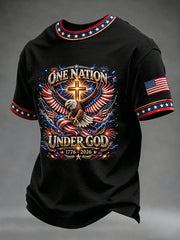 Men's Independence Day USA Flag One Nation Under God Art Short Sleeve T-shirt