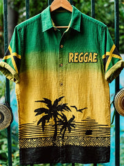 Men's Reggae Jamaica Flag & Coast Gradient Color Short Sleeve Shirt