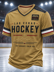 Men's 2026 Ice Hockey Retro V-neck T-shirt