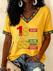 Women's Juneteenth Print Casual V-Neck Tee
