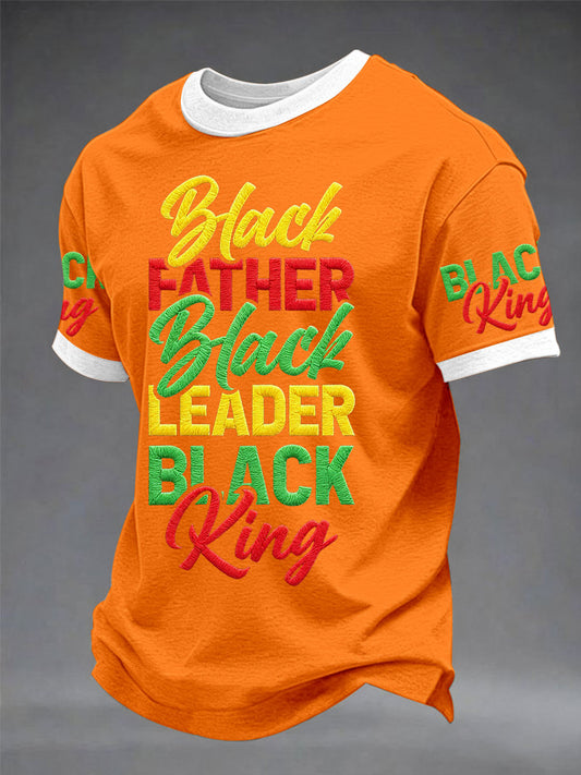 Men's “Black Father Black Leader Black King” Father's Day Fun Casual T-shirt