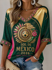 Women's Mexico Football Lover Art Printed Casual Tops