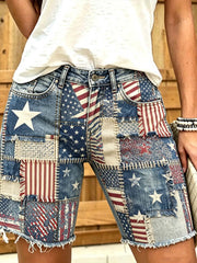 Women's retro American flag element design printed short pants