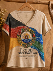 Women's Australian Aboriginal Culture Art Printed Linen V-Neck T-Shirt