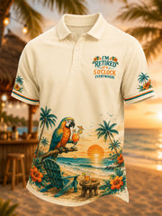 Men's I'm Retired It's 5 O'clock Everywhere Parrot Print Casual Polo