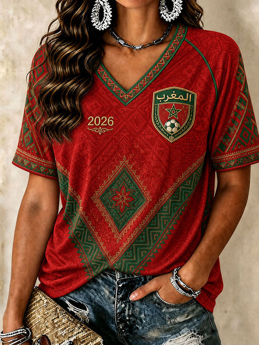 Women's Moroccan Football V-Neck T-Shirts