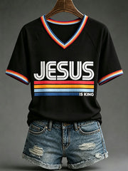 Women's 'jesus is king' Christian V-neck T-shirts