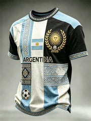Men's 2026 Argentina Team Flag Ethnic Colorblock Print short sleeves t-shirt