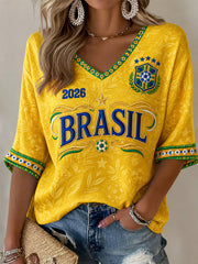 Women's Gift For Soccer Fans Print Casual Half-Sleeves V-Neck T-Shirt