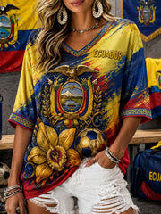 Women's Mid-length Sleeves V-Neck T-Shirt