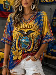 Women's Mid-length Sleeves V-Neck T-Shirt