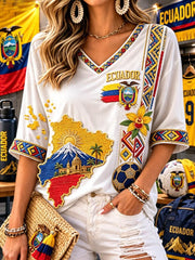 Women's Mid-length Sleeves V-Neck T-Shirt