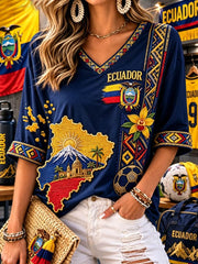 Women's Mid-length Sleeves V-Neck T-Shirt