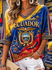 Women's Mid-length Sleeves V-Neck T-Shirt