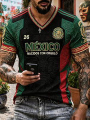 Men's Mexico Football Lover Art Printed V-neck T-shirt