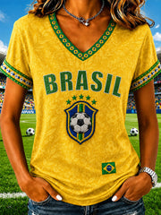 Women's Brazil Football Fan Gift Print Short Sleeve T-shirt