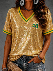 Women's Brazil Football Fan Gift Printed Short Sleeve T-shirt