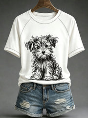 Women's Dog Art Print Casual T-Shirt