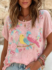 Women's Breast Cancer Pink Flowers Print Casual T-Shirt