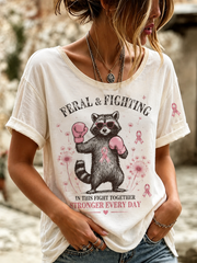Women's Fight Breast Cancer Print linen short-sleeved T-shirt