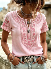 Women's Pink Floral Print Breast Cancer Awareness Suppor Cotton-Linen Shirt
