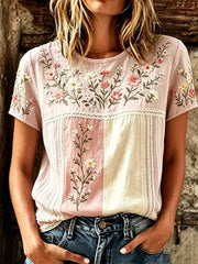 Women's Breast Cancer Pink Flowers Print Casual T-Shirt