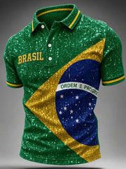 Men's Brazil Football Fan Gift Art Print V-neck Short Sleeve Top