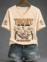 Women's “Trust In The Lord With All Your Heart"Faith Print Casual T-shirt