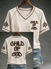 Women's Christian Child of God V-neck Off-shoulder Short Sleeve T-shirt