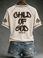 Women's Christian Child of God V-neck Off-shoulder Short Sleeve T-shirt