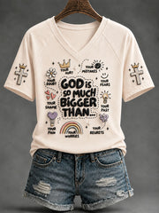 Women's “God Is So Much Bigger Than..."Faith Print Casual T-shirt