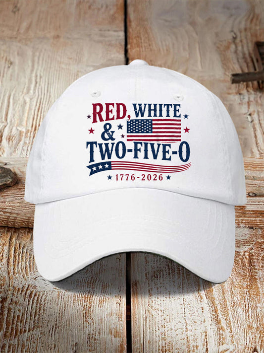 Unisex Red White Two-Five-O USA Flag Print Hat