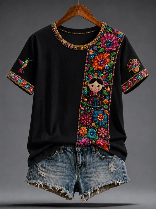 Women's Mexico Guelaguetza Lele Doll Art Printed T-shirt