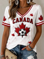 Women's Canada Soccer Graphic Print Casual V-Neck Tee