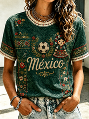 Women's Mexico Football Lover Art Printed short-sleeved T-shirt