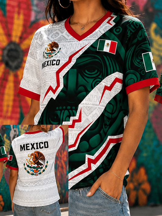 Women's Mexico Football Lover Art Printed short-sleeved T-shirt