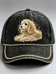 Unisex Crystal-embellished dog print design Hat