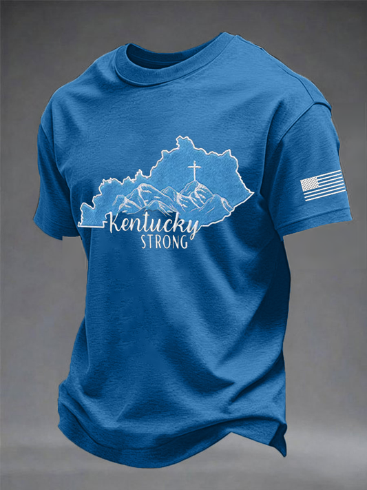 Men's Kentucky Strong Printed imitation cotton short-sleeved T-shirt