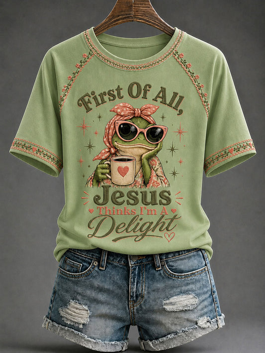 Women's 'Jesus Thinks I'm A Delight' Printed Casual T-Shirt