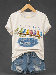 Women's I Sing Of Your Goodness Psalm 89:1 Christian Bird Print Casual Tee