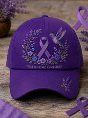 Unisex Purple Floral & Hummingbird Print Alzheimer's Awareness Support Hat
