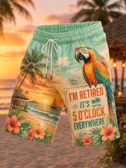 Men's I'm Retired It's 5 O'clock Everywhere Parrot Print Casual Shorts