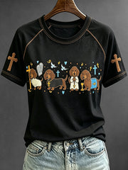 Women's Dachshund Jesus Print Faith Base Short-sleeved T-shirt