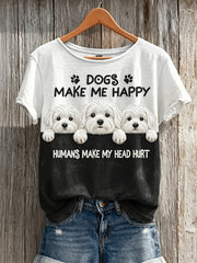 Women's Peeking Maltese Dogs Make Me Happy Humans Make My Head Hurt short-sleeved T-shirt
