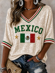 Women's Mexico Lover Art Mid-length Sleeves V-Neck T-Shirt