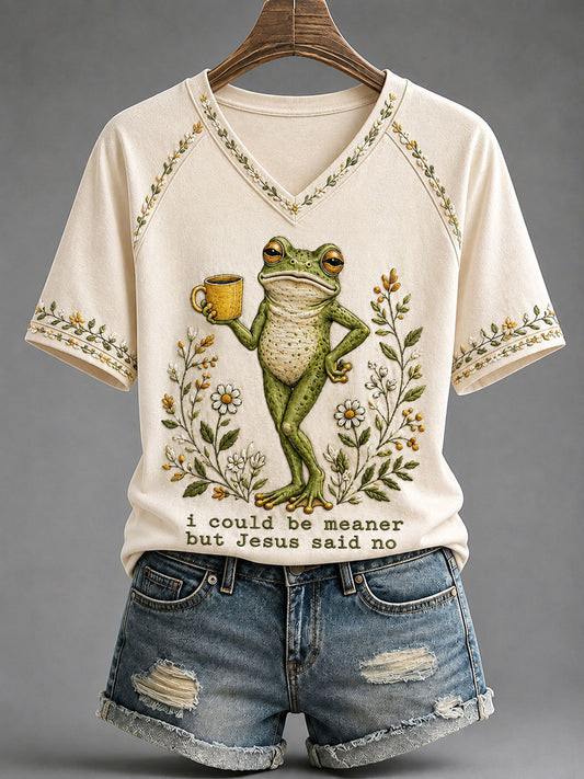 Women's 'I Could Be Meaner But Jesus Said No' Printed Casual T-Shirt